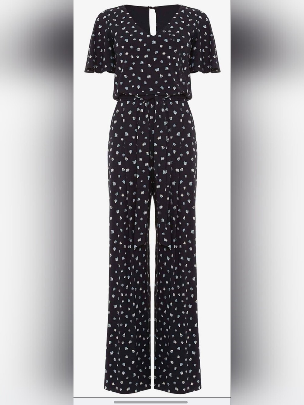 Phase Eight UK Laila Spot Print Navy Wide Leg Jumpsuit Size 10 - Picture 4 of 15